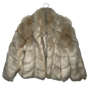 ZARA Neutral Tone Faux Fur Coat